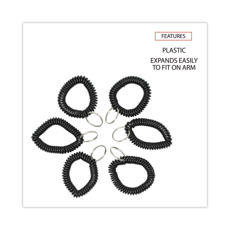UNV56050 Universal® 56050 Wrist Coil Plus Key Ring, Plastic, Black, 6/Pack HILL & MARKES