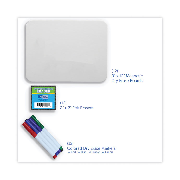 FLP31004 Flipside 31004 Dry Erase Board Set, 12 x 9, White, Assorted Color Markers