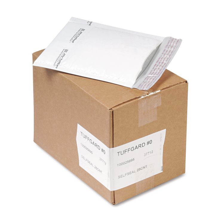 Jiffy TuffGard Self Seal Cushioned Mailer, 0, 6 x 10, White, 25/Carton