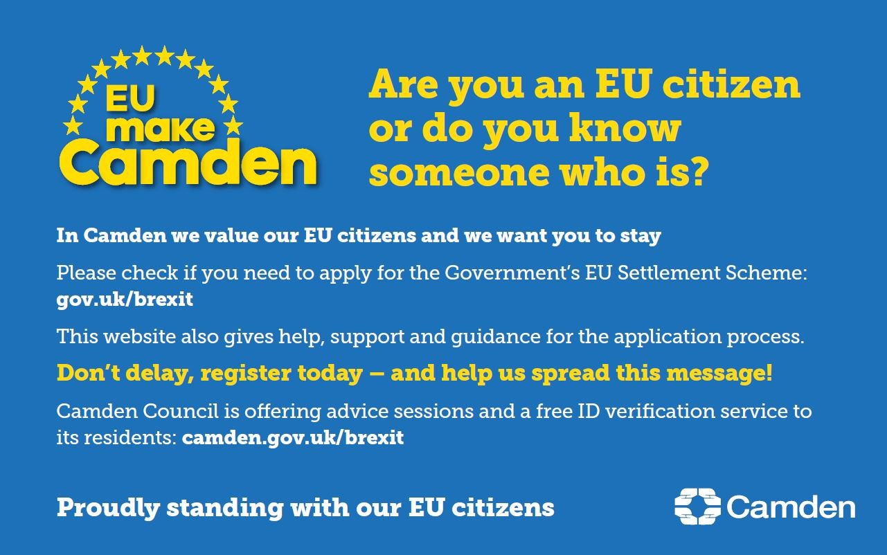 Camden Council writes to every resident to spread EU settled status message