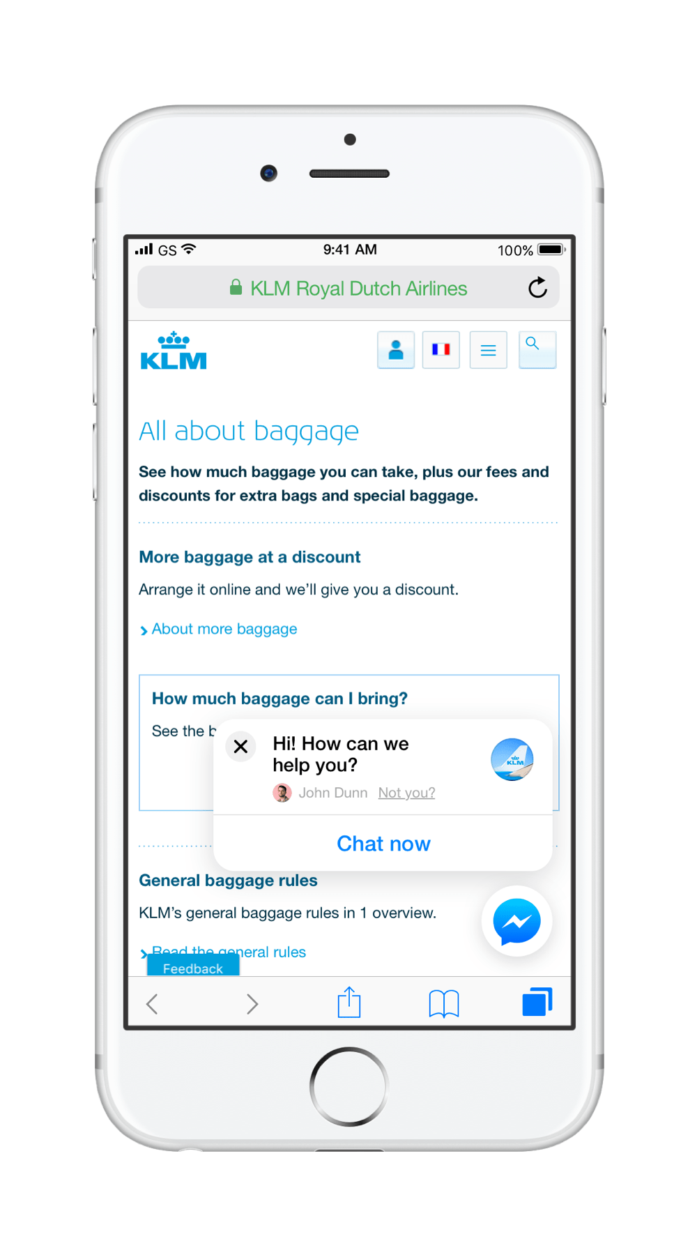 KLM launches Messenger customer chat on