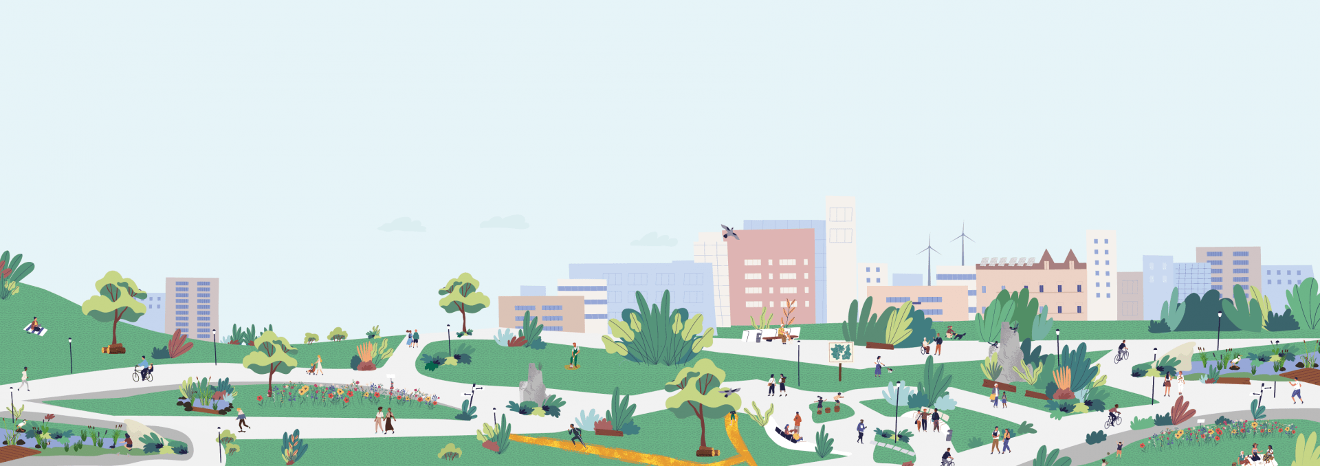 Parks and green spaces full of biodiversity, people and activities