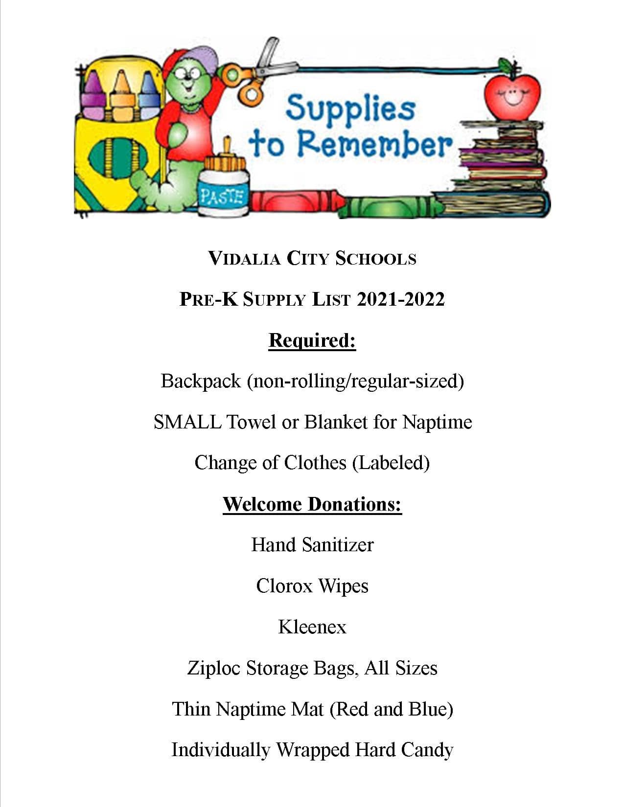 Supply Lists for Kindergarten and First Grade