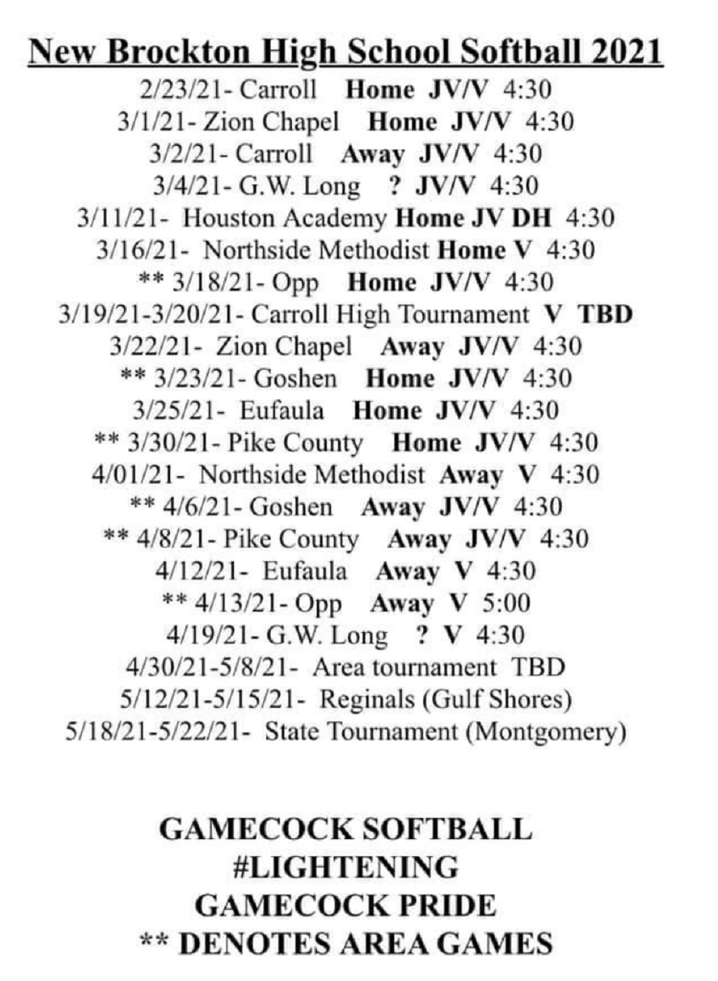 Softball Varsity & JV