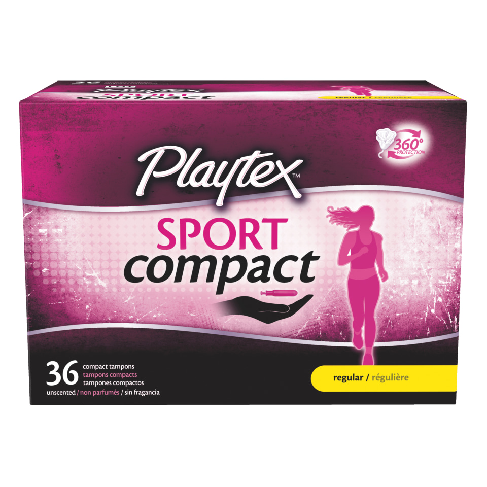 Playtex Sport Compact Plastic Tampons, Unscented, Super, 18 Ct