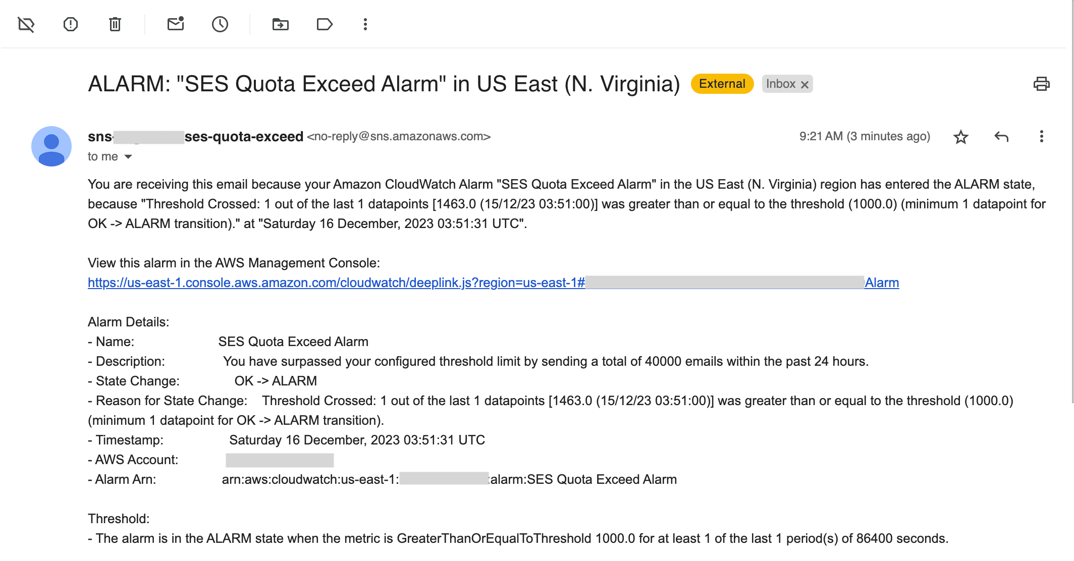 Configure Amazon SES Sending Quota Alerts
