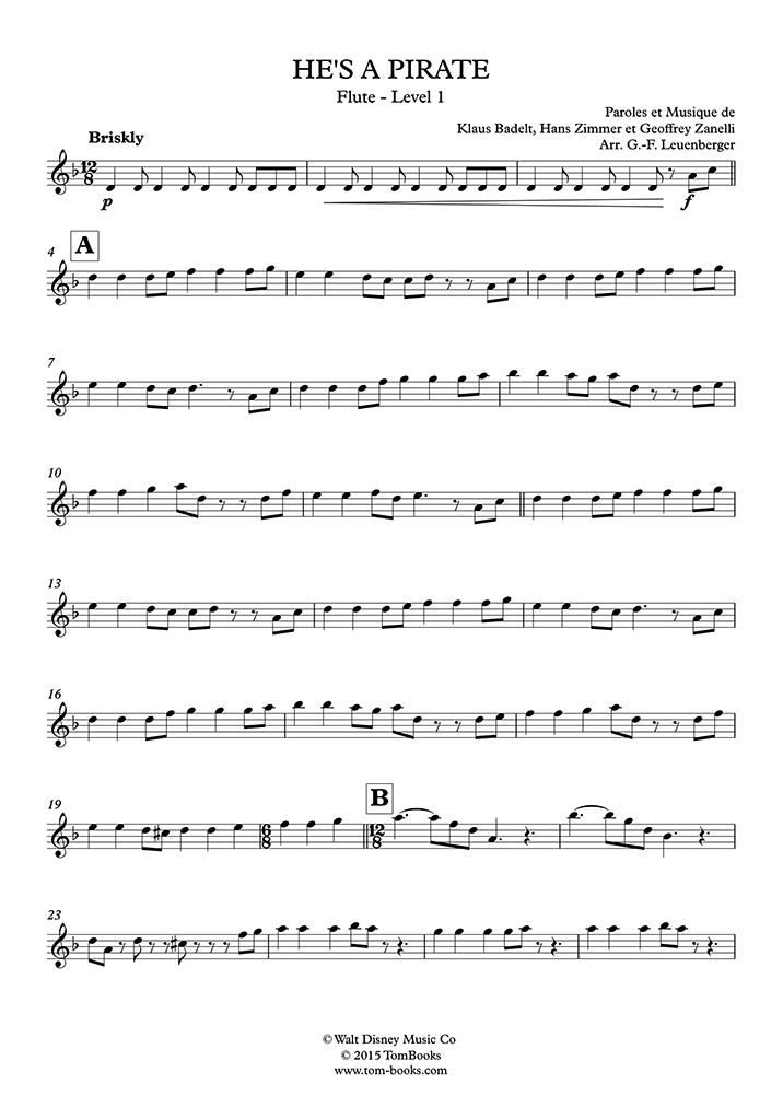 Pirates of the Caribbean He’s a Pirate (Zimmer (Hans)) Flute Sheet Pirates of the Caribbean He’s a Pirate (Zimmer (Hans)) Flute Sheet
