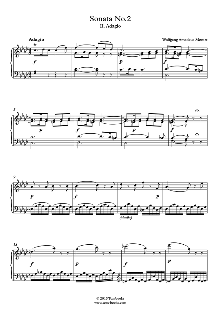 Sonata No. 2 in F major, K. 280 II. Adagio (Mozart) Piano Sheet Music