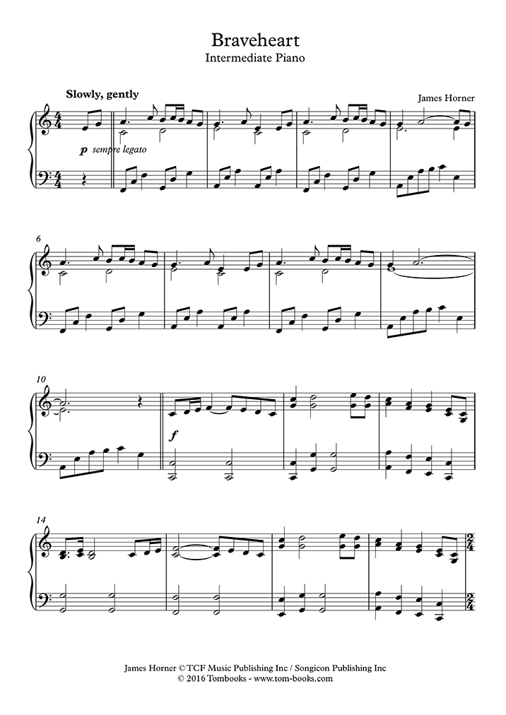 Braveheart (niveau intermédiaire) (Horner (James)) Partition Piano