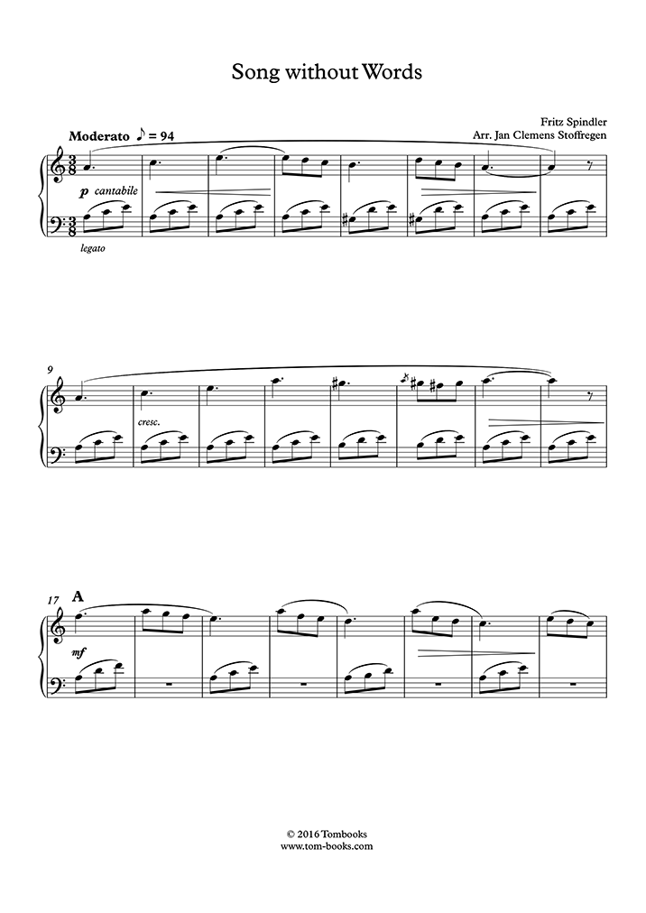 Song without words (Spindler) Partition Piano