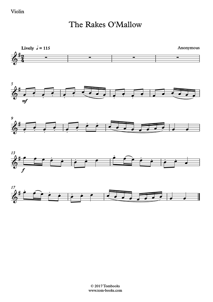 The Rakes O'Mallow (Unknown artist) Violin Sheet Music