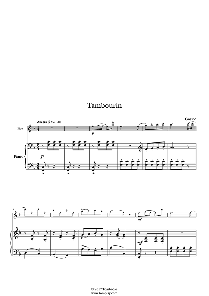 Tambourin part) (Gossec) Piano Sheet Music