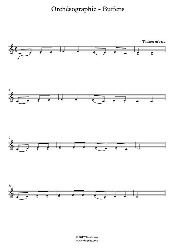 Orchésographie Buffens en ut) (Arbeau) Partition