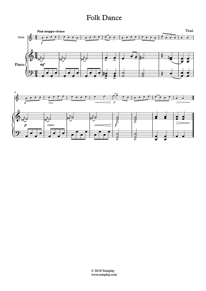 フォークダンス (伴奏部) (伝承曲) ピアノ 楽譜