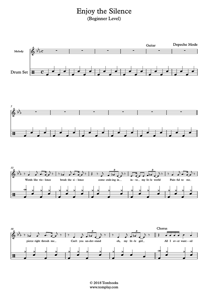 Enjoy the Silence (Beginner Level) (Depeche Mode) Drums Sheet Music
