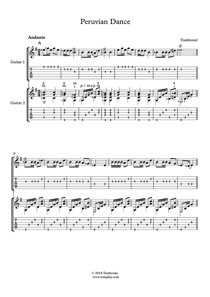 Peruvian Dance (Traditional) Guitar Tabs and Sheet Music