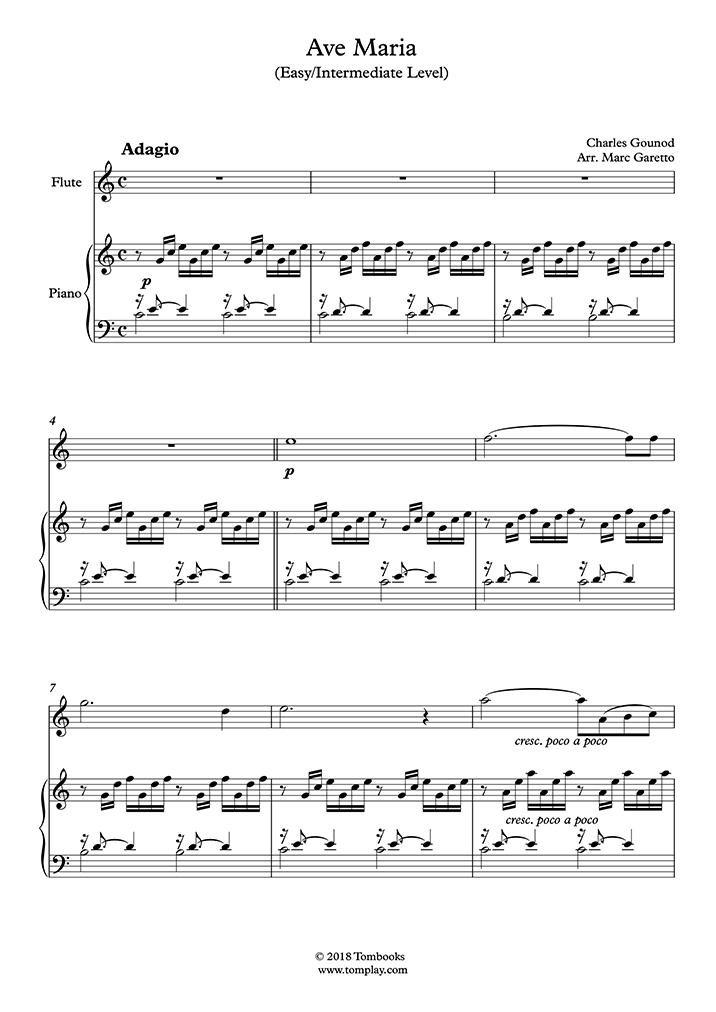 Ave Maria (Easy/Intermediate Level) (Gounod) Flute Sheet Music