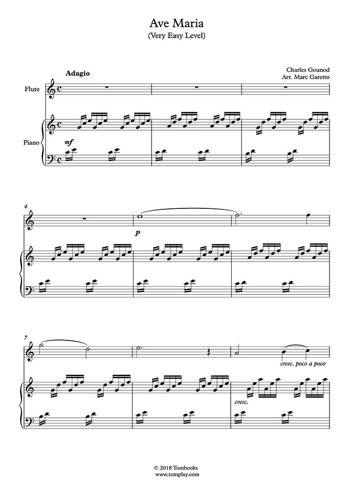 Ave Maria (Very Easy Level) (Gounod) Flute Sheet Music