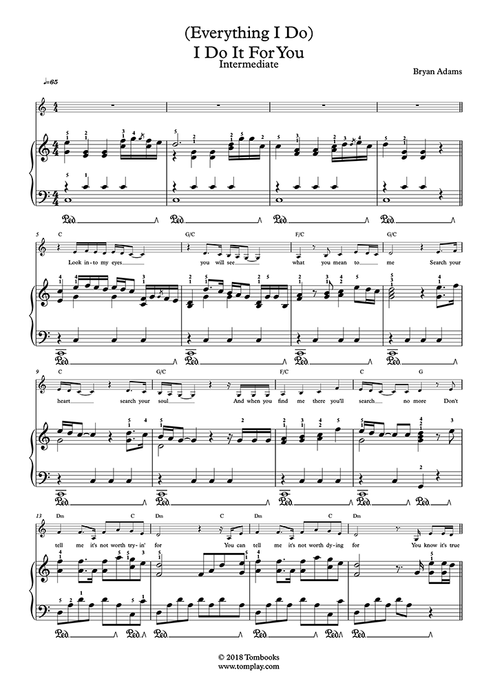 Everything I Do, I Do It For You (Intermediate Level, Solo Piano