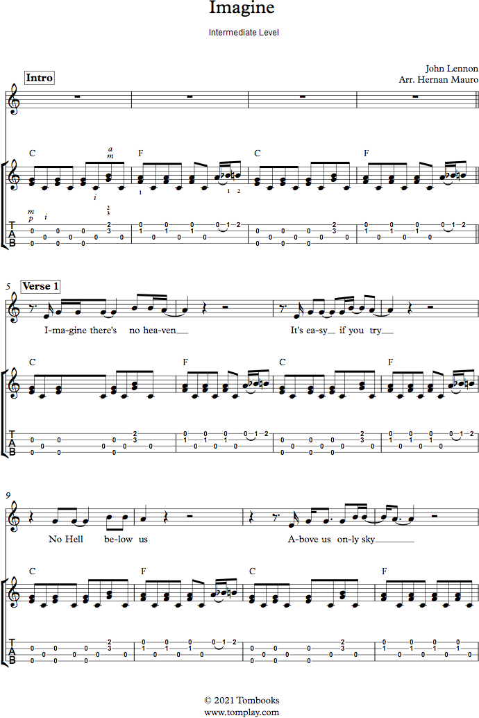 Imagine (Intermediate Level, Ukulele) (John Lennon) Ukulele Sheet Music