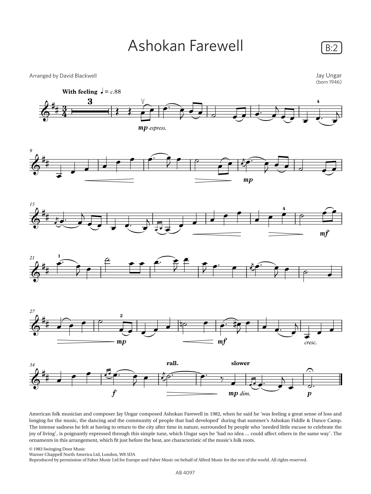 Ashokan Farewell (ABRSM Violin Exams from 2024, Grade 3, B2) (arr