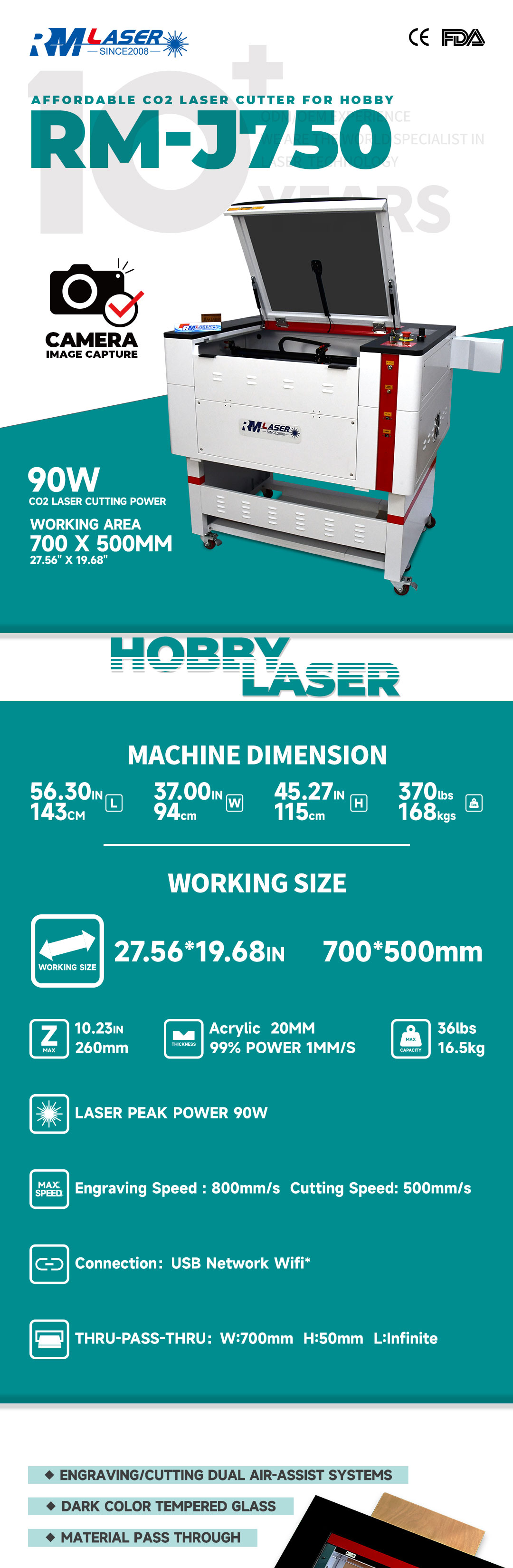 RMLASER Reci 90W 28'' x 20'' laser engraver laser cutter with