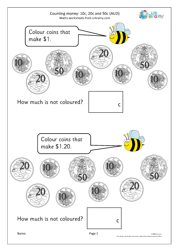 Counting money 2 (AUD) Money worksheets using Australian dollars. by