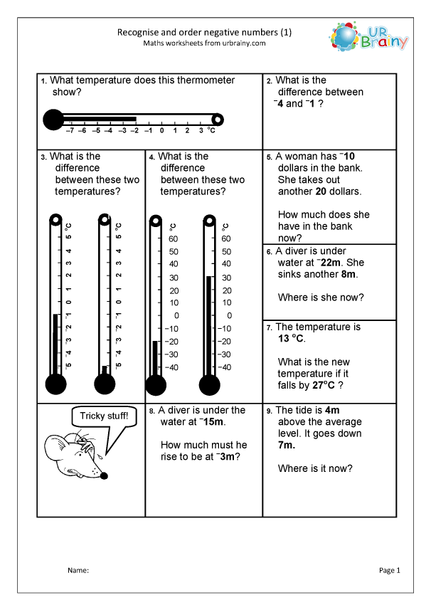 Recognise and order negative numbers (1) Number and Place Value by