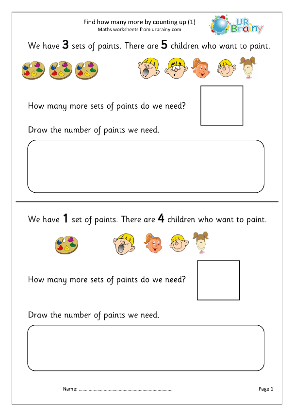 Find how many more 1 - More Than or Less Than Maths Worksheets for Year