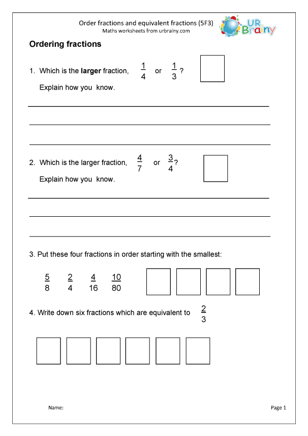Order fractions and equivalent fractions (5F3) Reasoning Fractions