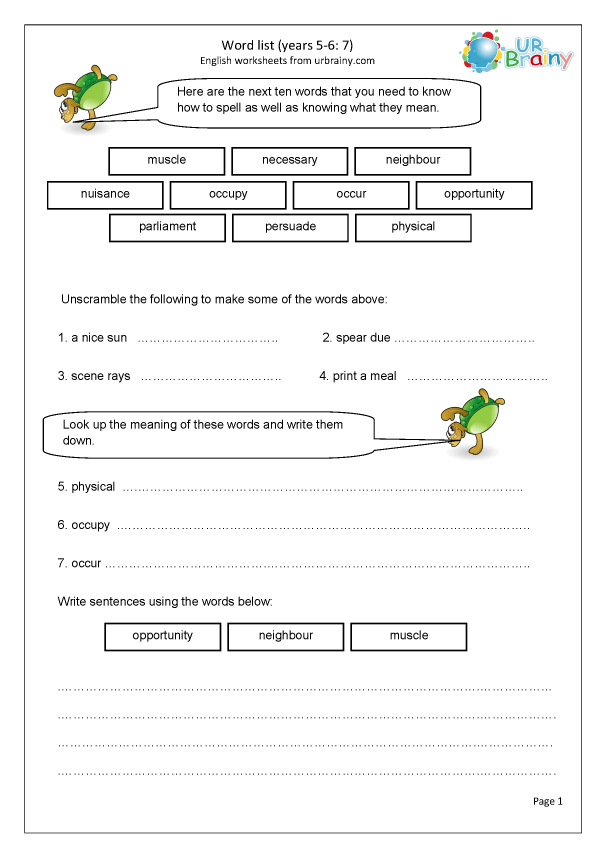Word List 7 Years 56 Word List Years 56 Activities by