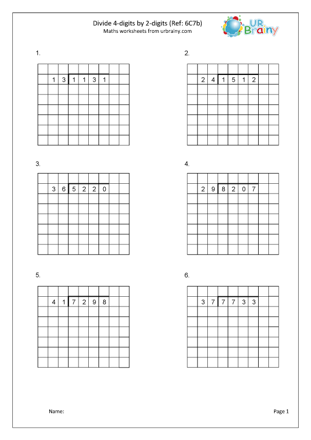 Divide a 4digit number by 2digits set out (6C7b) Arithmetic Paper