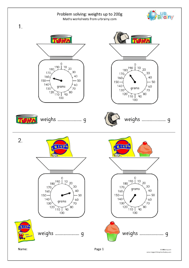 Problem solving using weights up to 200g Measurement by