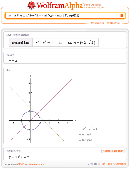 Understanding Tangents and Normals with WolframAlpha—WolframAlpha Blog