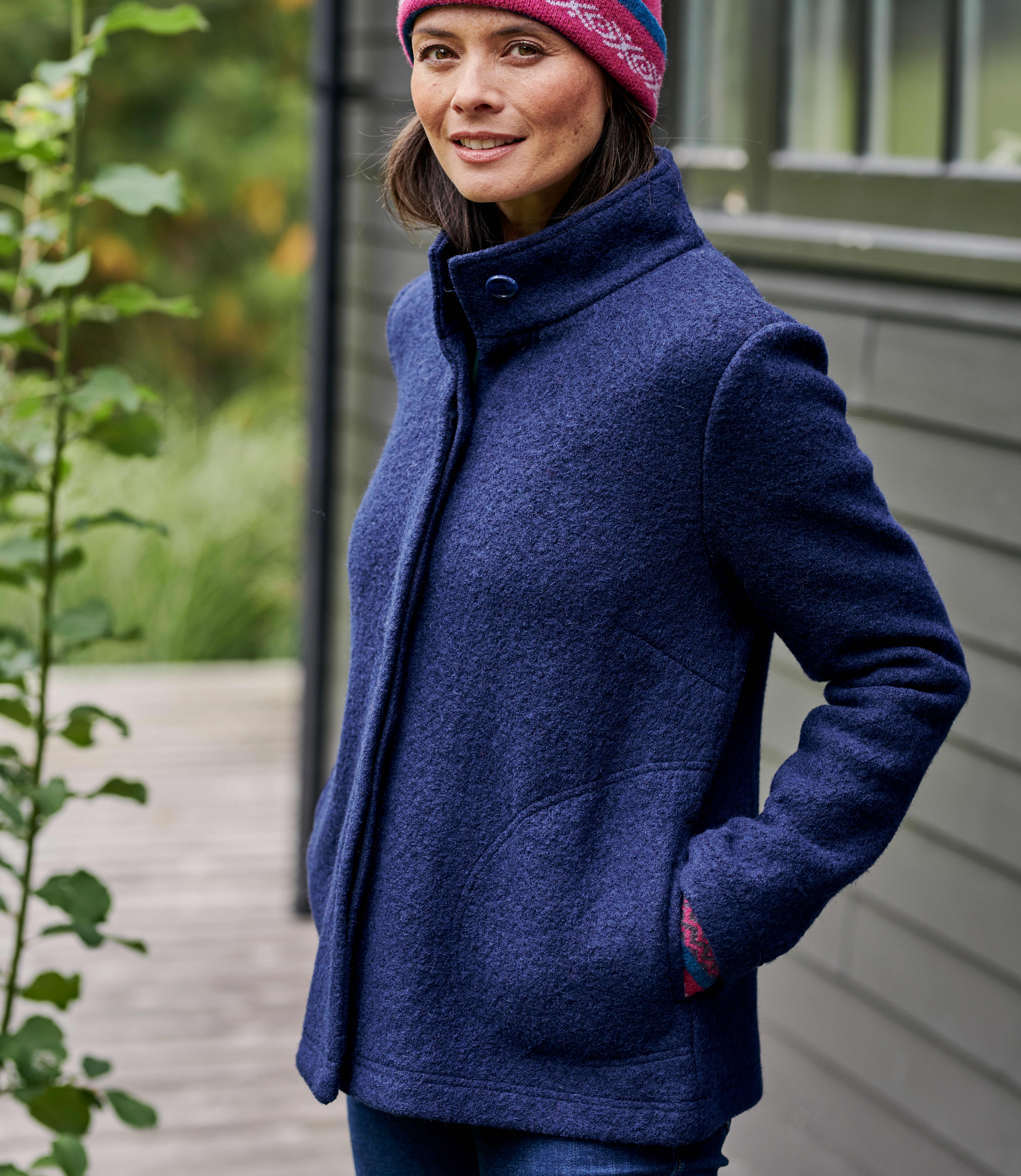 Navy Womens Boiled Wool Short Coat WoolOvers UK