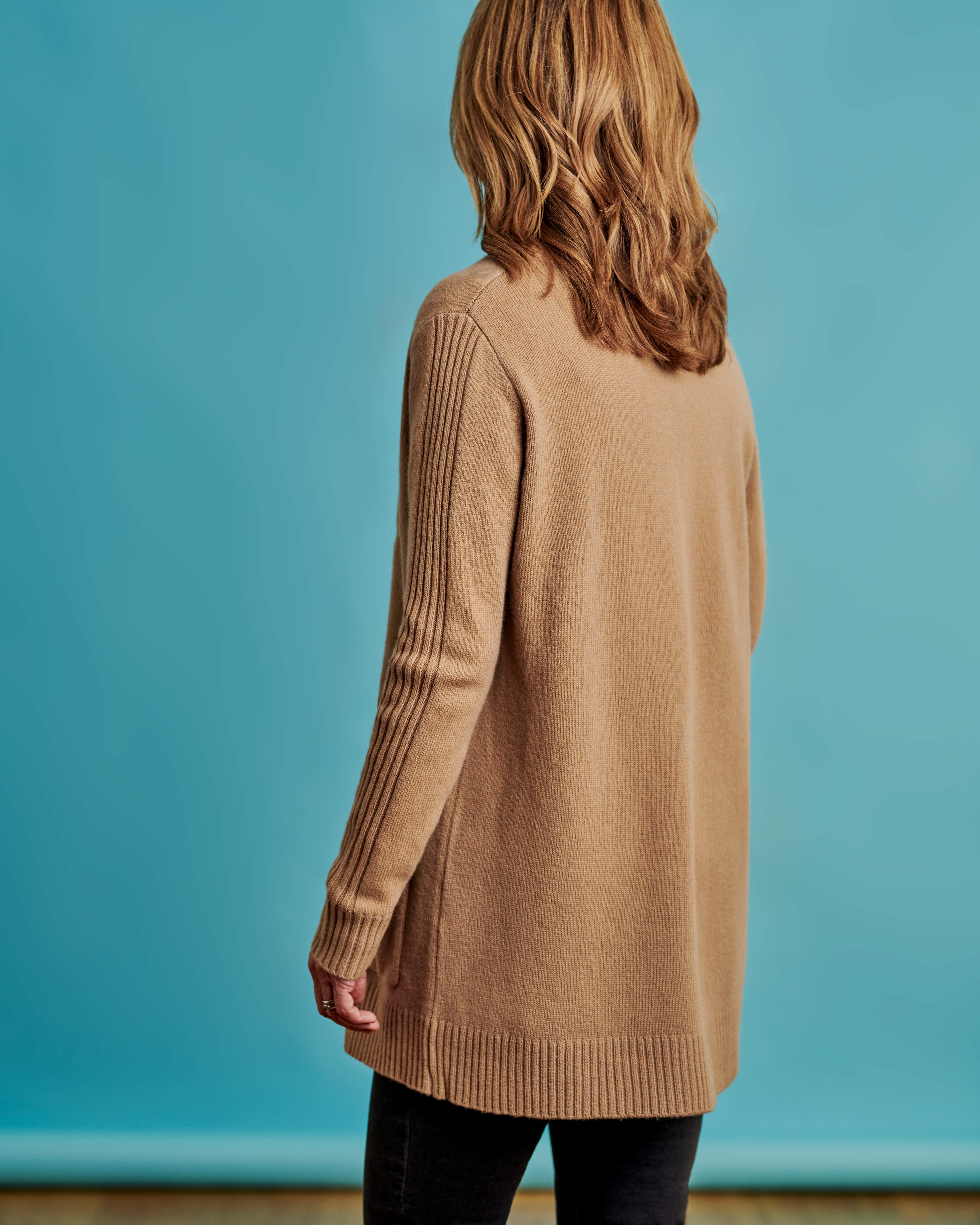 Beige Strickjacke mit Schalkragen für Damen Woolover DE