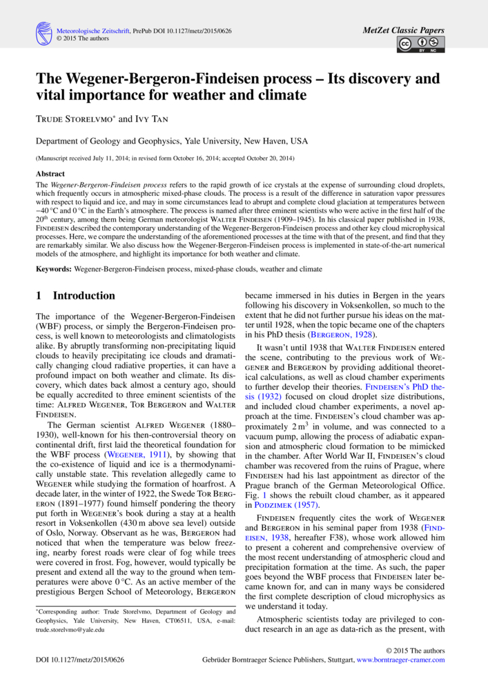 The WegenerBergeronFindeisen process Its discovery and vital