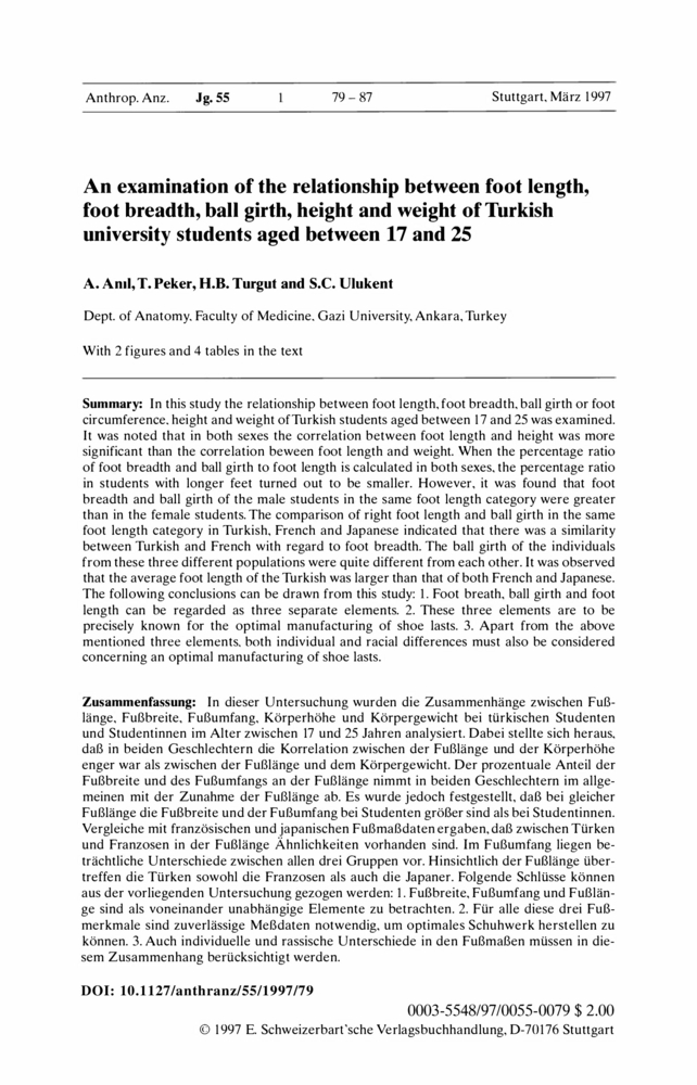 An examination of the relationship between foot length