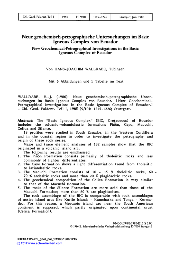 Neue geochemischpetrographische Untersuchungen im Basic Igneous