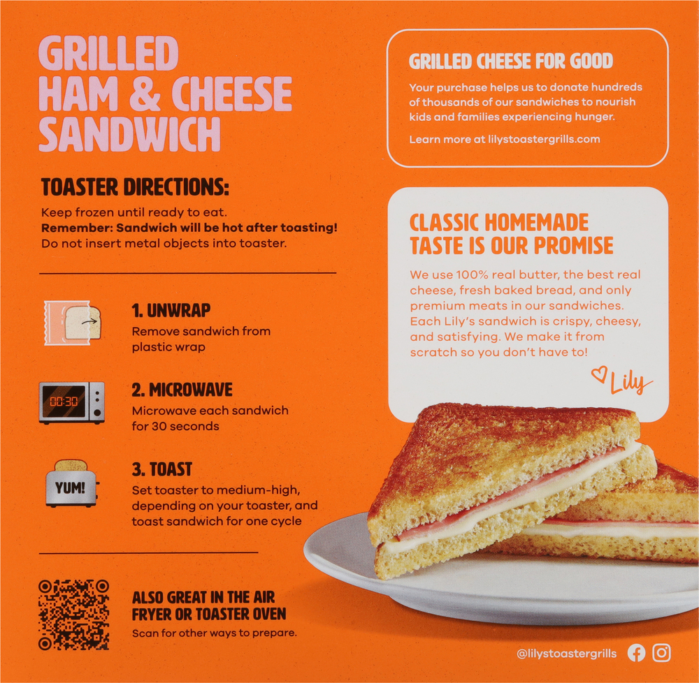 Lily's Toaster Grills Sandwich, Grilled Ham & Cheese, 2 PackPlanogramBack