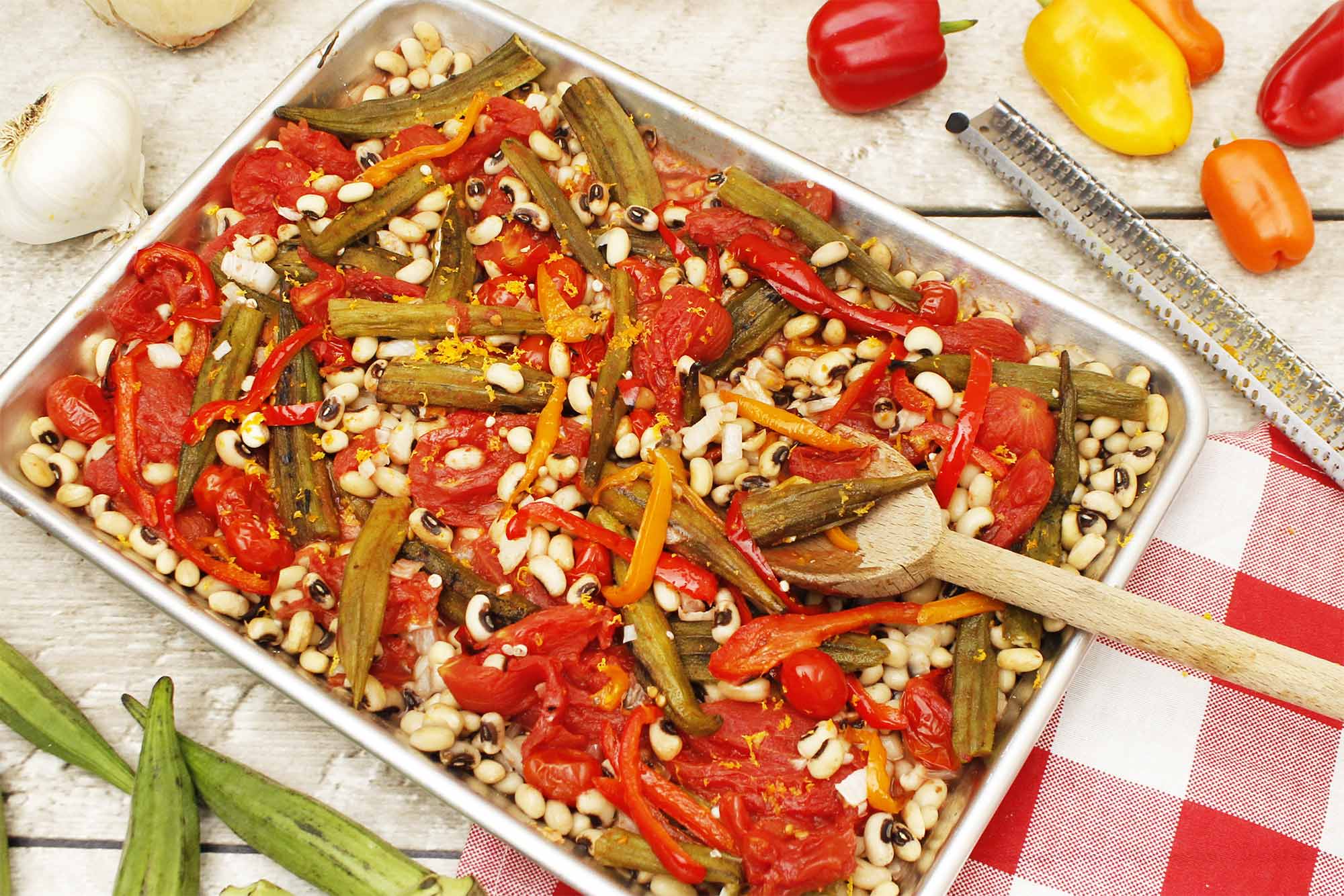 Farm Fresh To You Recipe One Pan Roasted Okra, Black Eyed Peas and