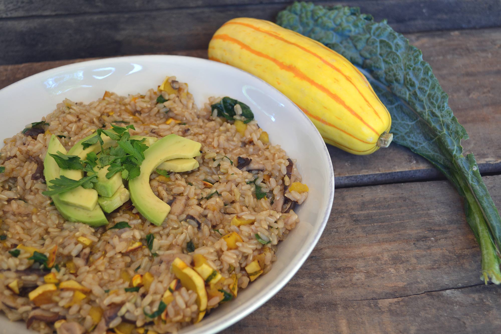 Full Circle Recipe Delicata Squash, Kale and Shiitake Rice Pilaf