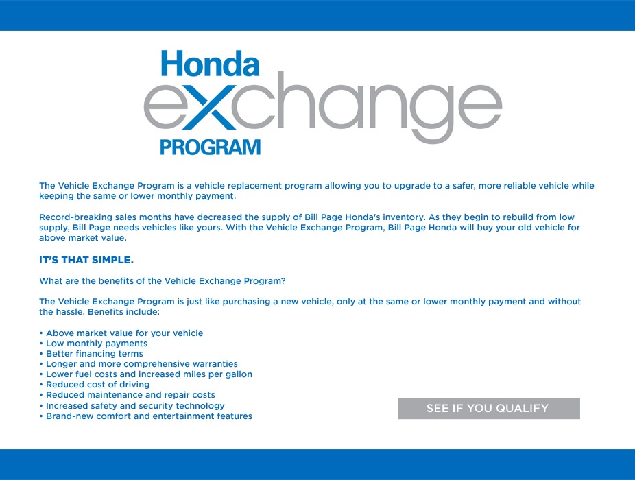 Bill Page Honda Vehicle Exchange Program