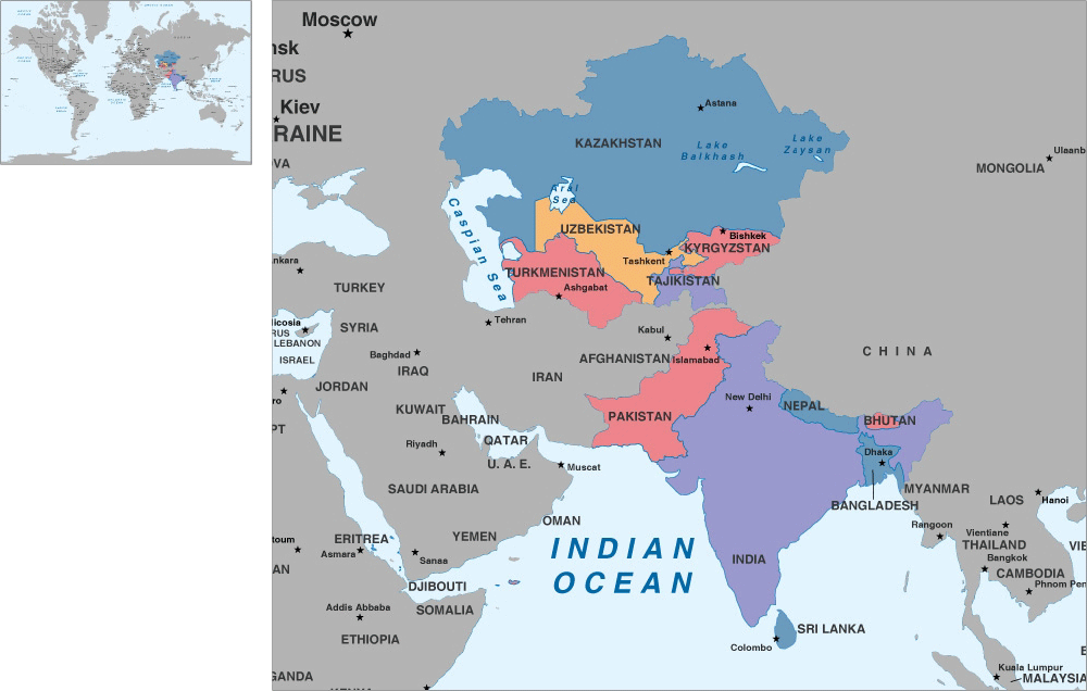 Map Of South And Central Asia Central and Southern Asia Political Map