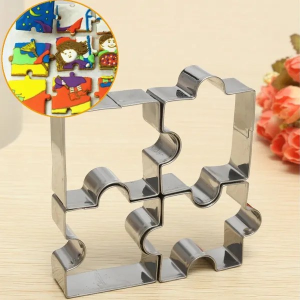 4Pcs Stainless Steel Kitchen Baking Tool Puzzle Shape Biscuit Mold