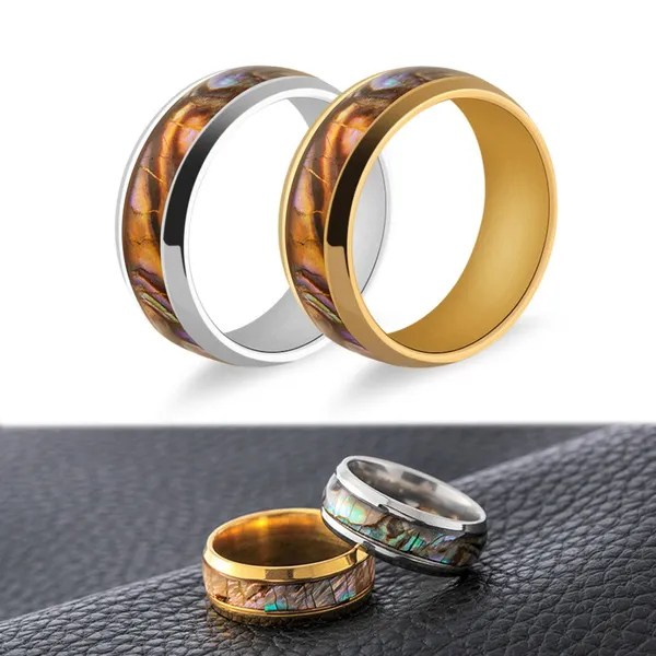 Men'S Ring Colored Shell Stainless Steel Wedding Titanium Band Rings