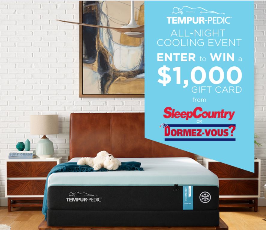 TEMPURPedic All Night Cooling Event Contest Win a 1,000 Sleep