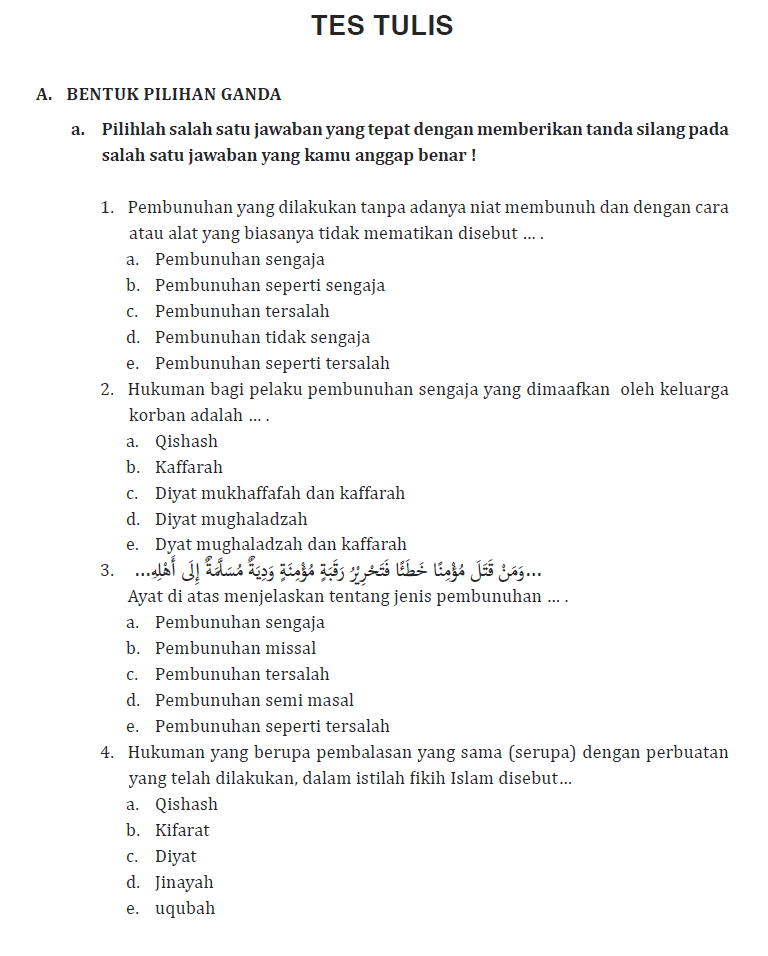 Soal Pilihan Ganda Dan Jawaban Agama Islam Kelas 11