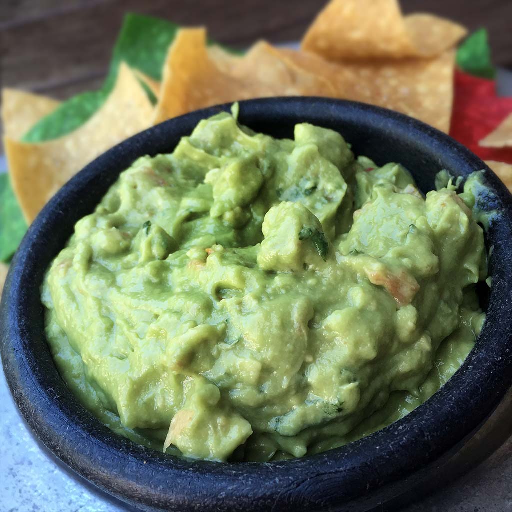 Guacamole, Salsa Verde Cruda w/ Organic Blue Chips Contrary Cook