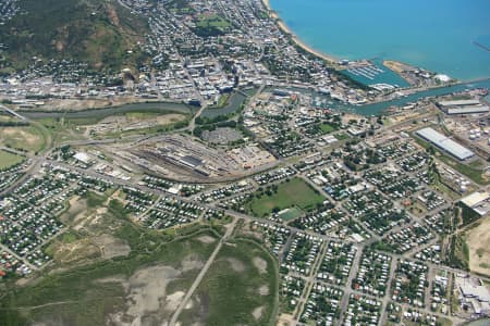Aerial Photography Railway Estate to Cleveland Bay Townsville Airview